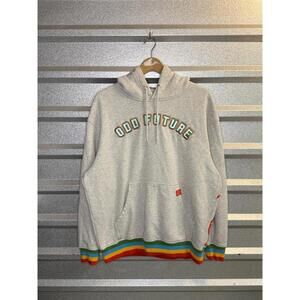 Y2k Odd Future Gray Hoodie with Rainbow Trim and Logo Large